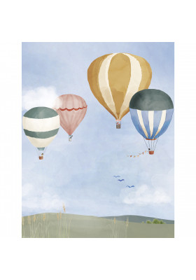 Panorama wallpaper HOT AIR BALLOONS aquarelle - size XL (rolls L + XL) -  Mimi'lou Shop